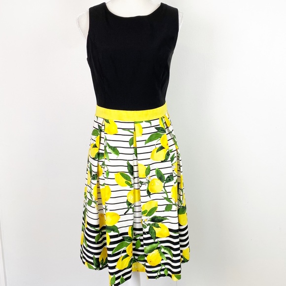 Chetta B Dresses & Skirts - Chetta B Lemon Print Stripe Fit & Flare 14 J